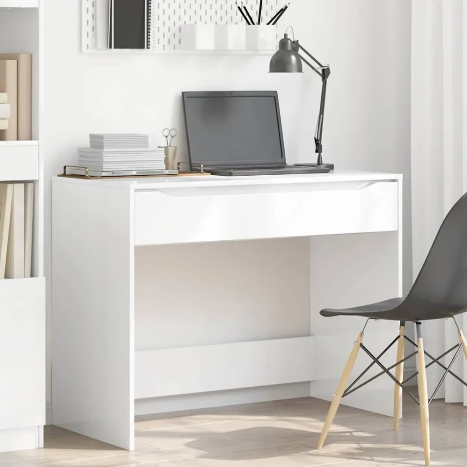 vidaXL Bureau Hoogglans Wit 100 x 50 x 78 cm Geconstrueerd hout, foto 4