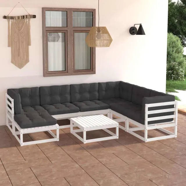 vidaXL 8-delige Loungeset met kussens massief grenenhout Wit