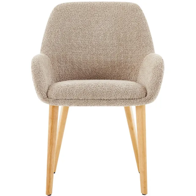 Vente-unique Set van 2 stoelen met armleuningen in boucléstof en rubberhout - Taupe en licht naturel - VALENYO