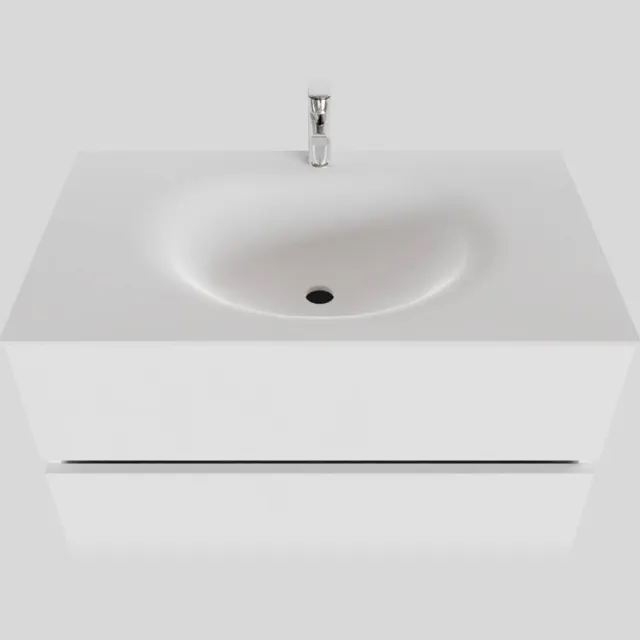 Boss & Wessing Badkamermeubel Solid Surface BWS Stockholm 80x46 cm Mat Wit (met 1 kraangat)