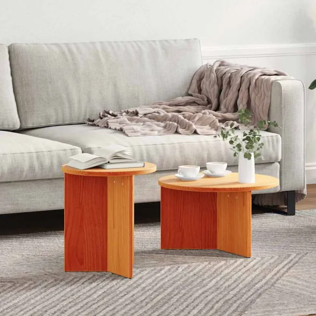 vidaXL Salontafel 2 st Wasbruin 49 x 49 x 28 cm Massief grenenhout bruin, foto 2