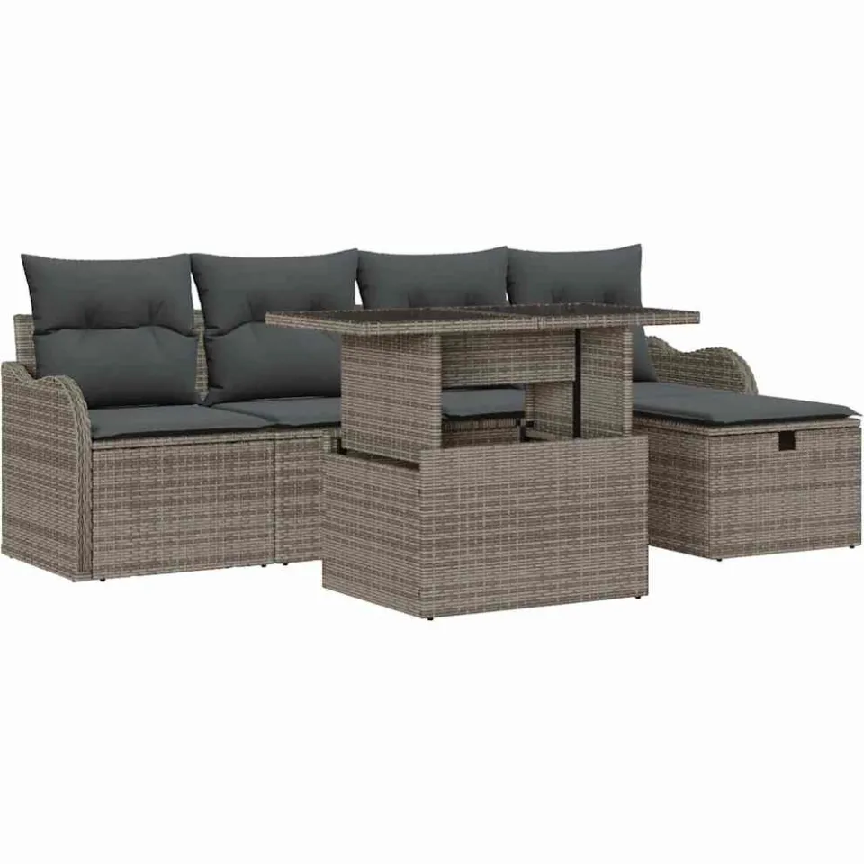 vidaXL Tuin Sofa Set 6 st Grijs poly rattan