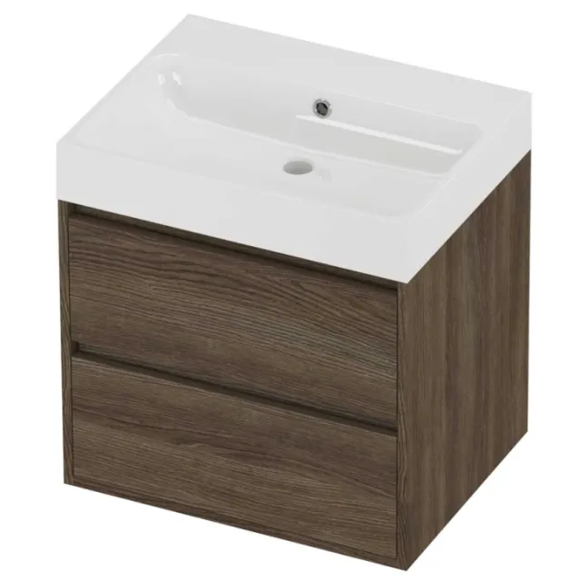 Proline Podium Badmeubelset Polystone Loft 60x46x62 cm Glans Wit Vital Oak Eiken