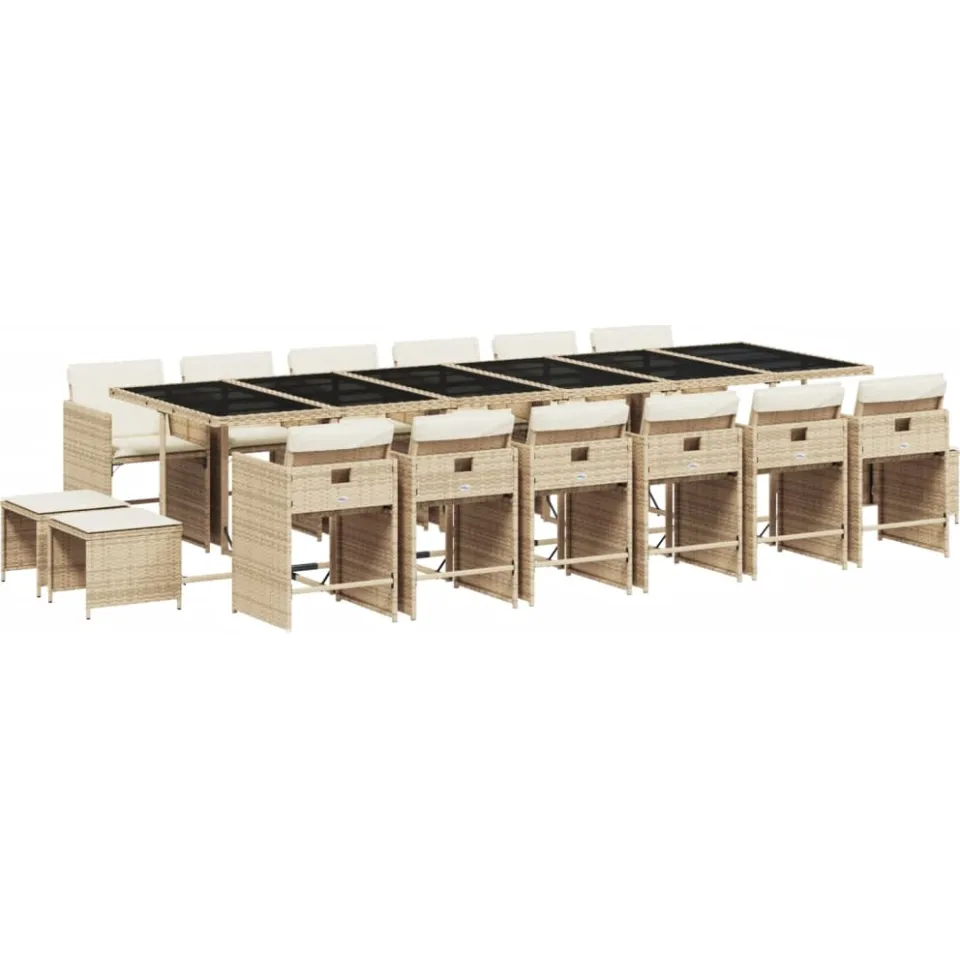 vidaXL 17-delige Tuinset met kussens poly rattan beige, foto 3