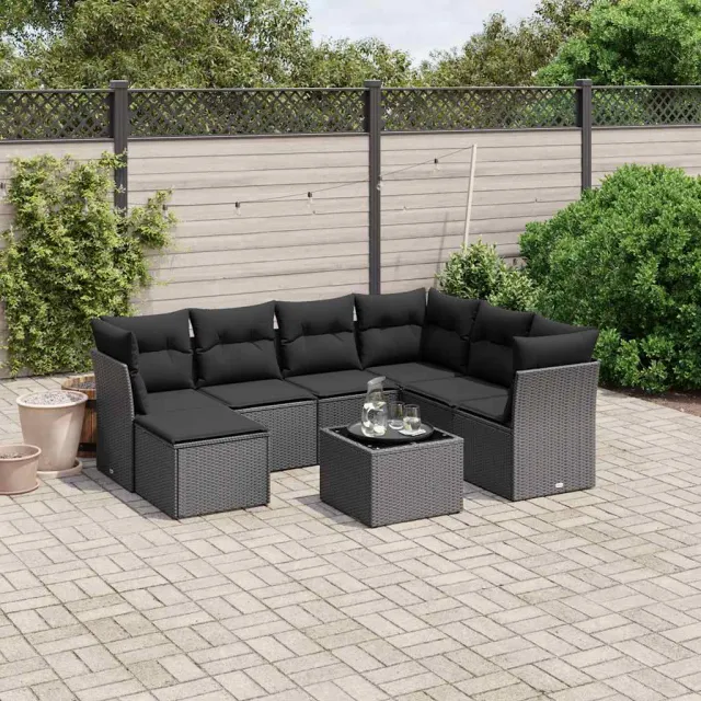 vidaXL 8-delige Loungeset met kussens poly rattan zwart, foto 2