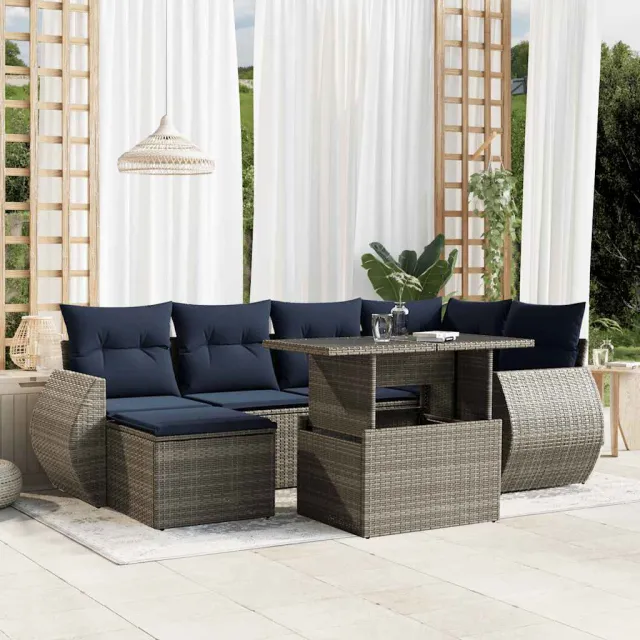 vidaXL 7-delige tuinbankset met kussens, grijs polyrotan, foto 2