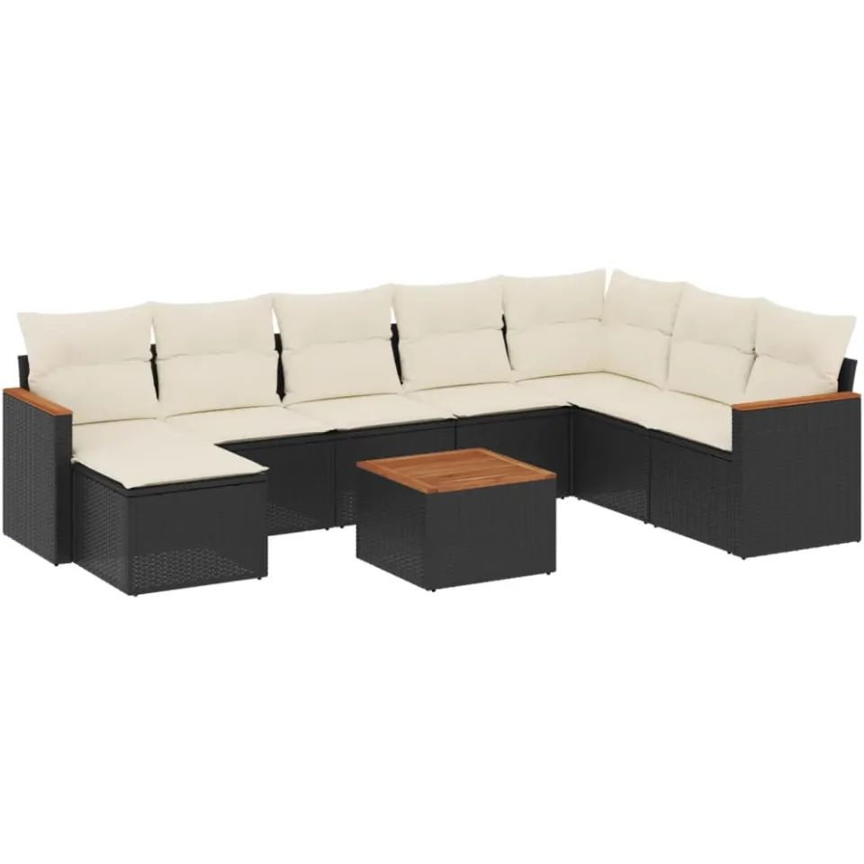 vidaXL 9-delige Loungeset met kussens poly rattan zwart, foto 3