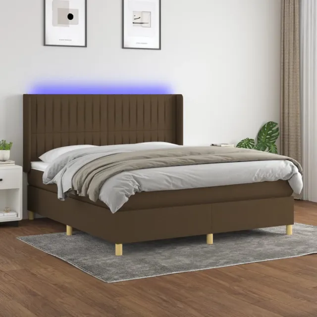 vidaXL Boxspring met matras en LED stof donkerbruin 160x200 cm bruin