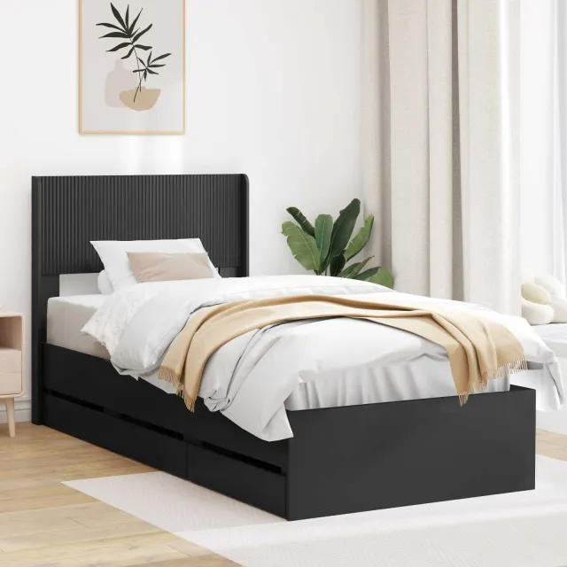 vidaXL Bedframe met opbergruimte en hoofdbord Zwart 100 x 200 cm