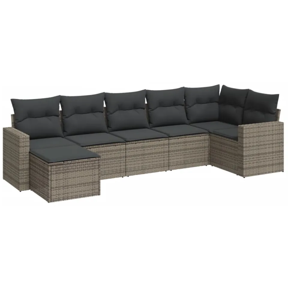 vidaXL 7-delige Loungeset met kussens poly rattan grijs, foto 3