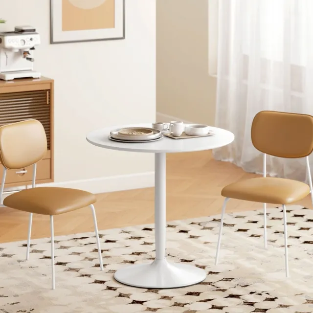 MODFU Eettafel - Rond - Modern - Voor Keuken Of Eethoek - MDF En Staal - Wit - Ø80 X 75 Cm