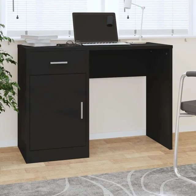 vidaXL Bureau met kast en lade 100x40x73 cm bewerkt hout zwart, foto 2