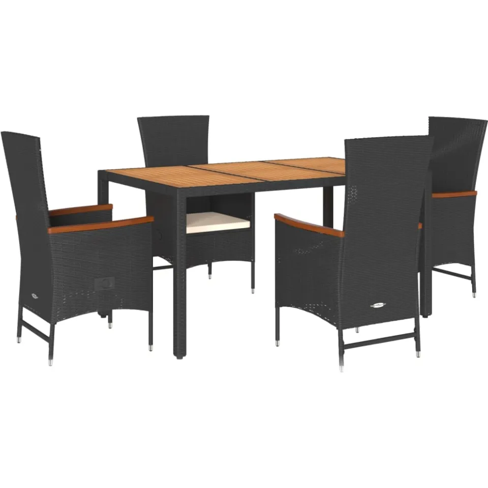 vidaXL 5-delige Tuinset met kussens poly rattan zwart, foto 3
