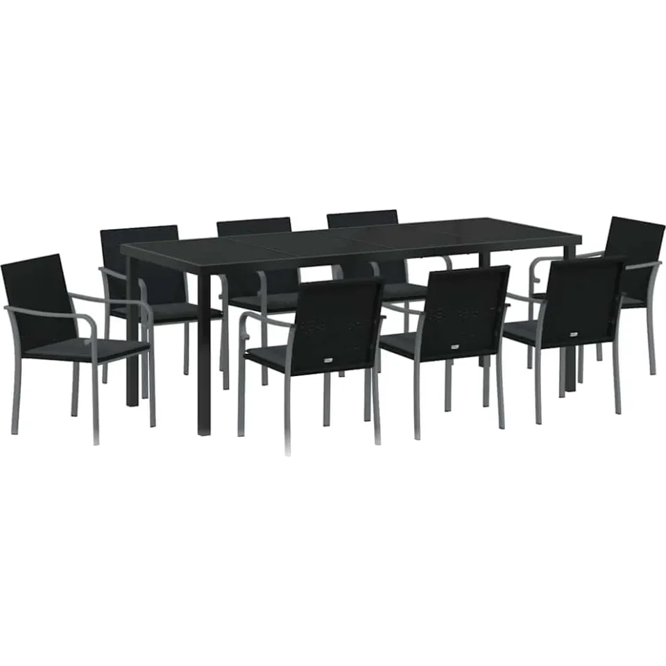 vidaXL Tuin eettafelset 9 st Zwart en Grijs PE Rattan, foto 3