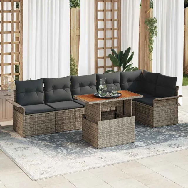 vidaXL Tuin Sofa Set 7 st Grijs Poly riet, foto 2