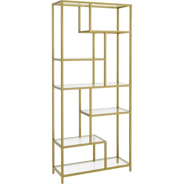 MAZAZU Boekenplank - Boekenkast - 6 Niveaus - Goud - 30x80x180