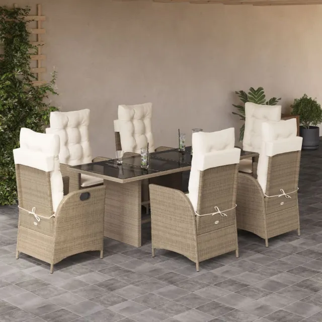 vidaXL 7-delige Tuinset met kussens poly rattan beige, foto 2
