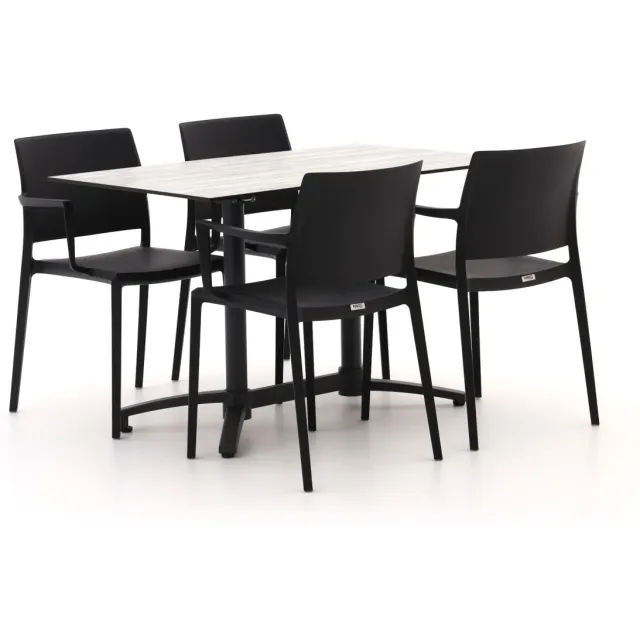Forza Furniture Forza Sile/Canzo 120cm dining tuinset 5-delig stapelbaar inklapbaar Zwart