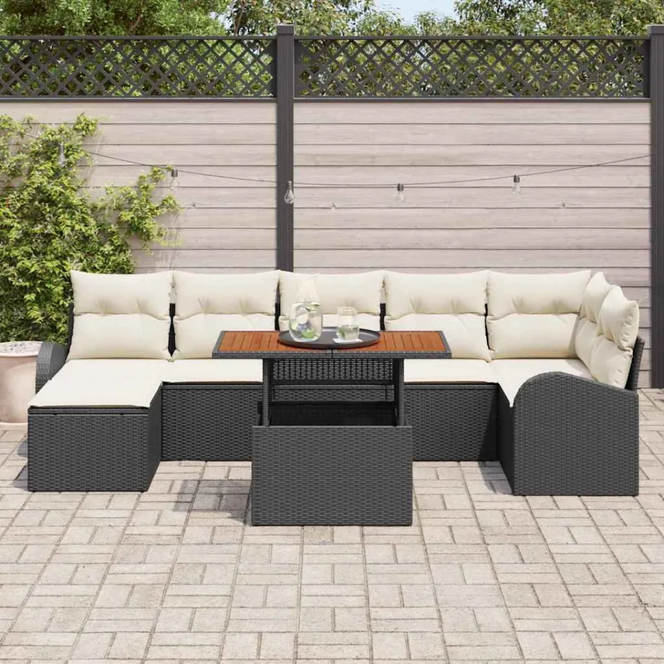 vidaXL Tuin Sofa Set 8 st Zwart Poly riet, foto 3