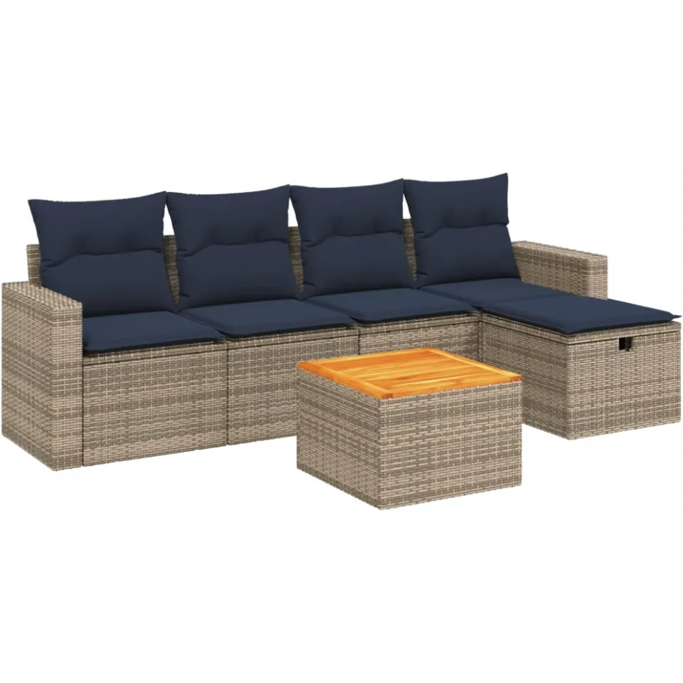 vidaXL 6-delige tuinbankset met kussens, grijs polyrotan, foto 3
