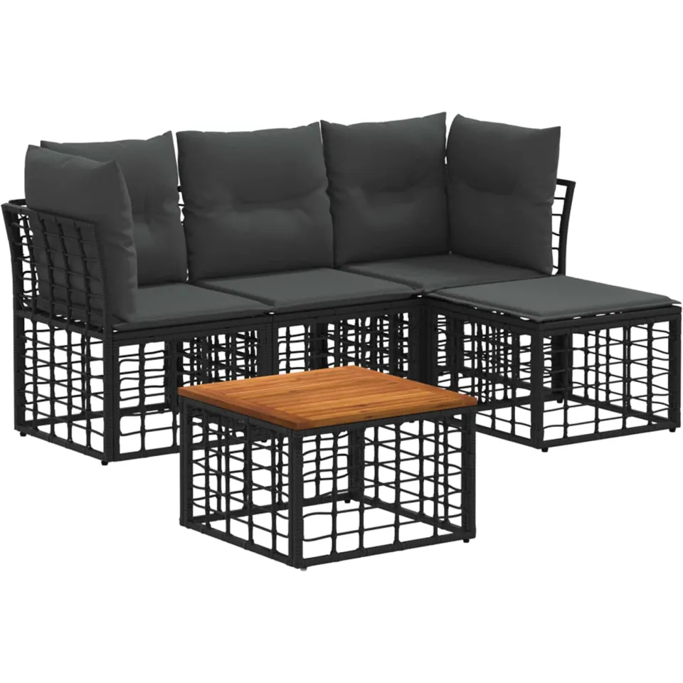 vidaXL Buiten bankenset 5 st Zwart en Donkergrijs Polyester, foto 3