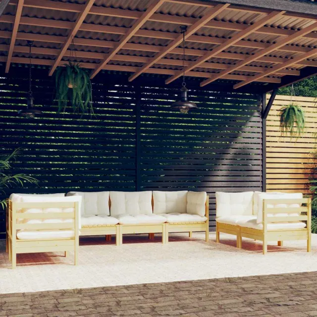 vidaXL 7-delige Loungeset met crèmekleurige kussens massief grenenhout, foto 2