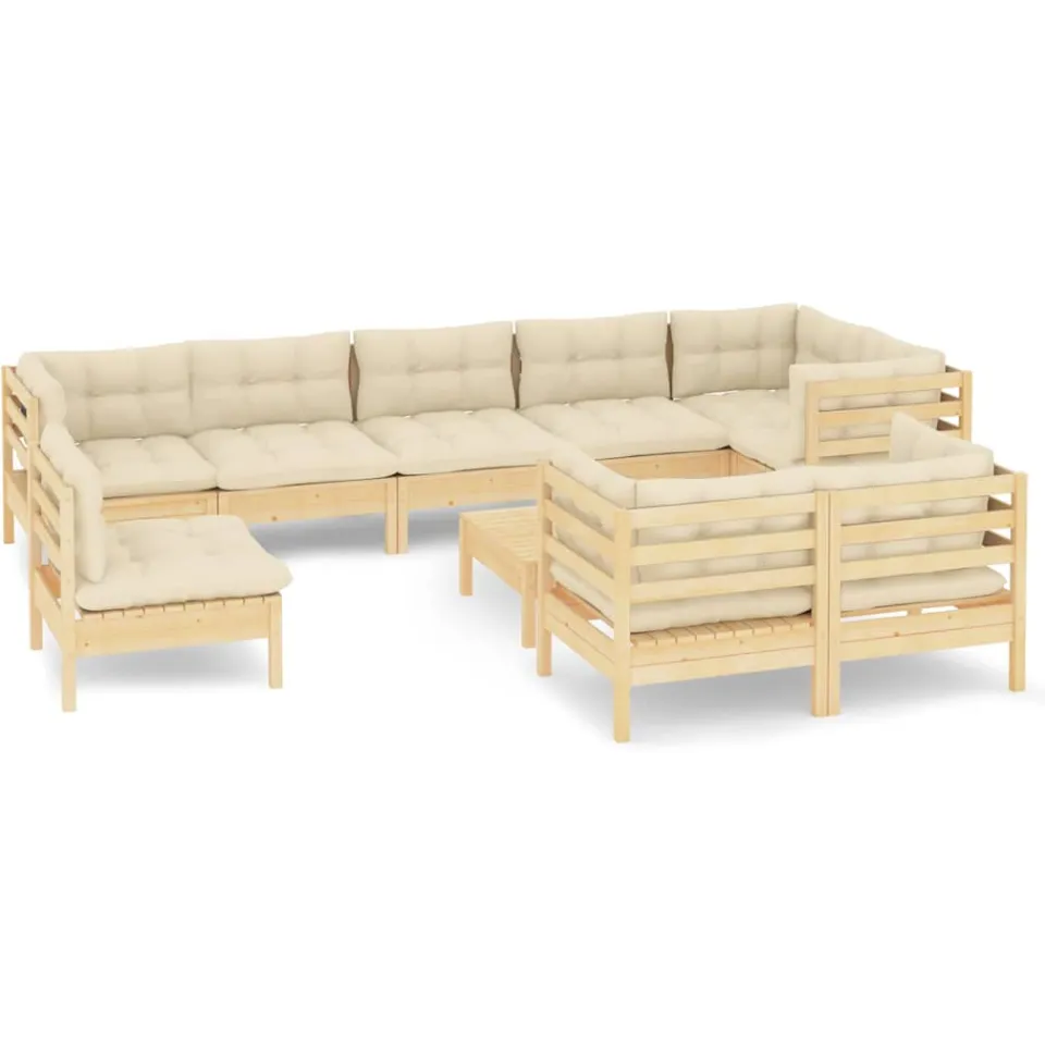 vidaXL 10-delige Loungeset met crèmekleurige kussens grenenhout, foto 3