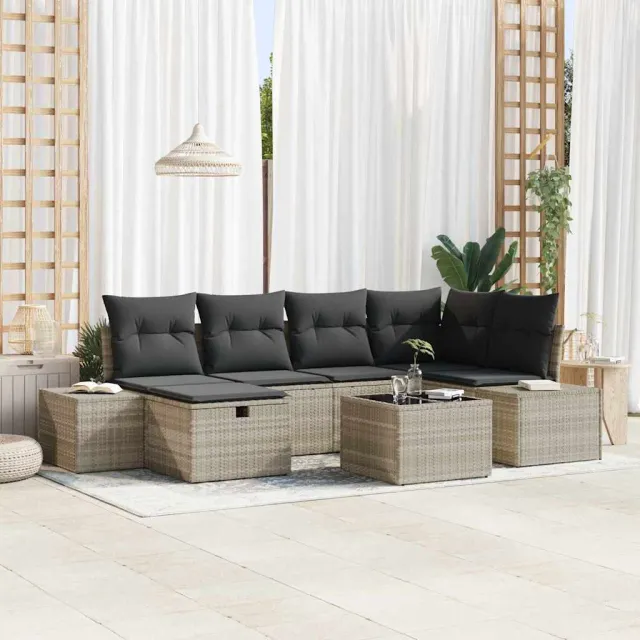 vidaXL Bankstel 6 st poly rattan Lichtgrijs