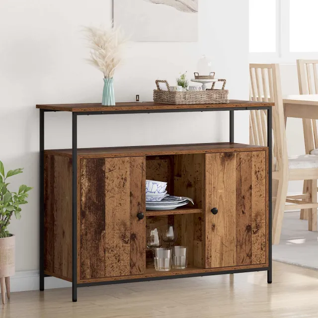 vidaXL Dressoir Oud Hout 100 x 35 x 80 cm Bewerkt hout bruin, foto 2