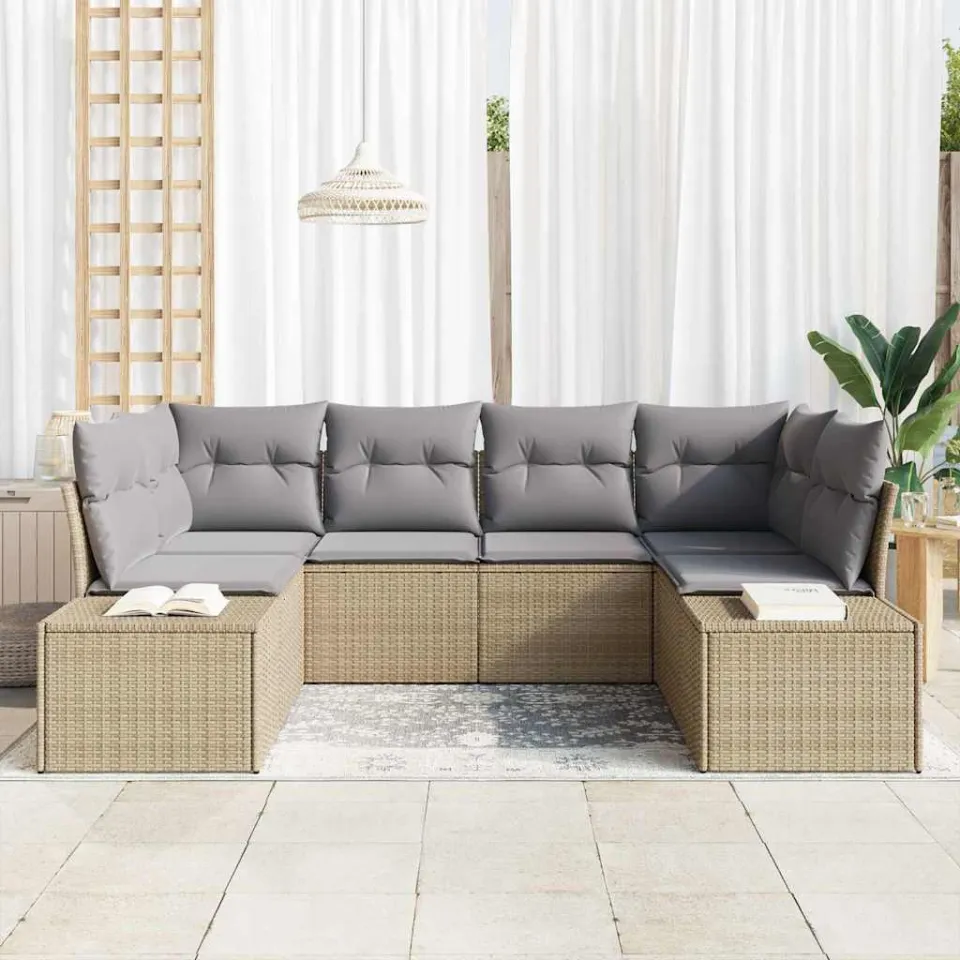 vidaXL Tuin Sofa Set 6 st Beige poly rattan, foto 3