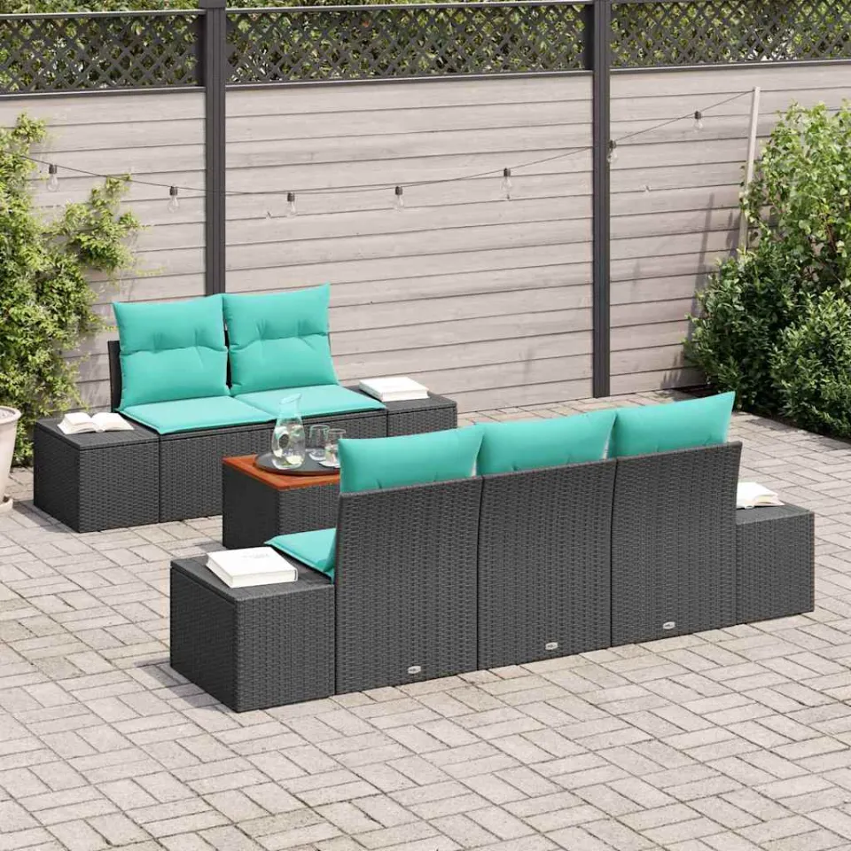 vidaXL Tuinbankenset 6 st Zwart poly rattan, foto 3