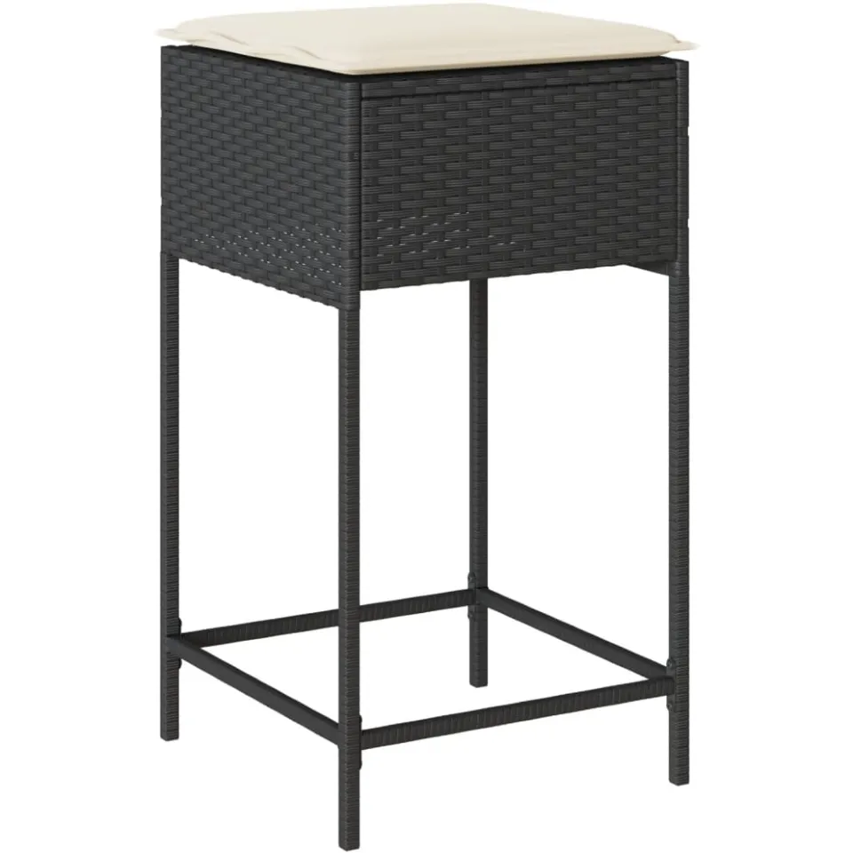 vidaXL 3-delige Tuinbarset met kussens poly rattan zwart, foto 4
