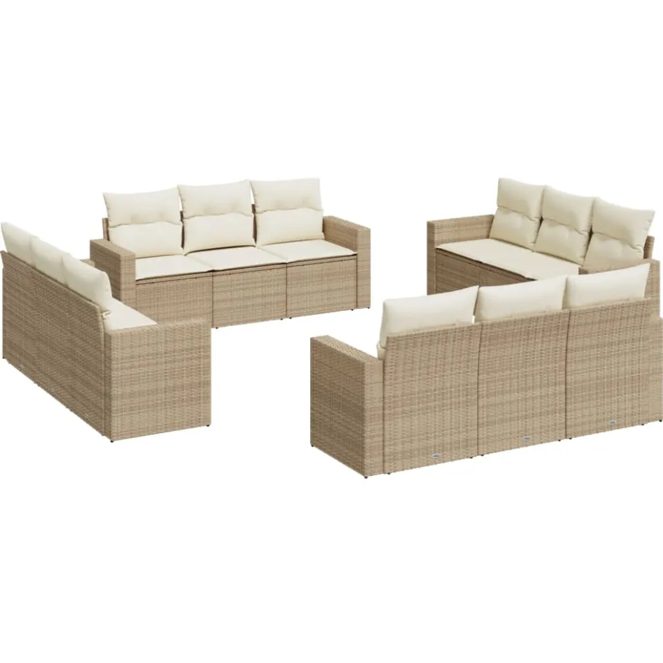 vidaXL 12-delige Loungeset met kussens poly rattan beige, foto 3