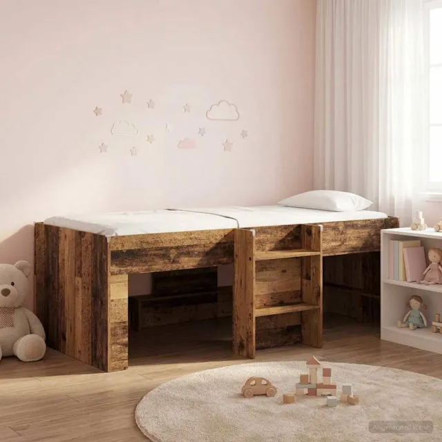 vidaXL Kinder Hoogslaper Oud hout 100 x 200 cm Bewerkt hout Bruin