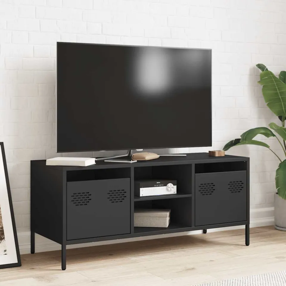 vidaXL Tv-meubel 101,5x39x43,5 cm koudgewalst staal zwart, foto 2
