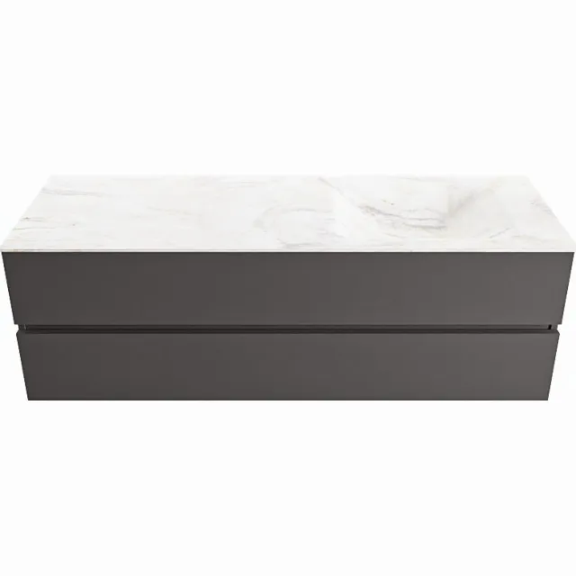 Mondiaz VICA-DLUX 150cm badmeubel onderkast Dark grey 2 lades. Inbouw wastafel CLOUD rechts 1 kraangat, kleur Ostra.