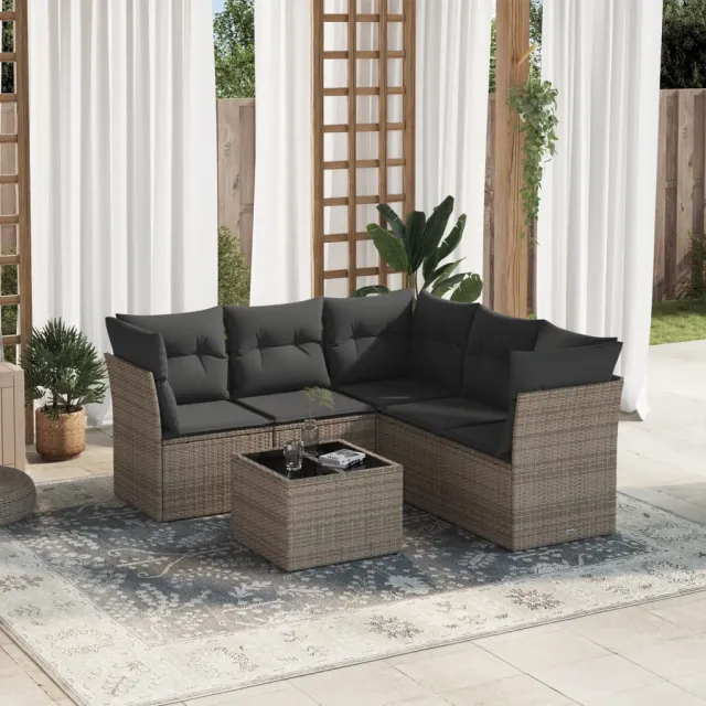 vidaXL 6-delige Loungeset met kussens poly rattan grijs, foto 2