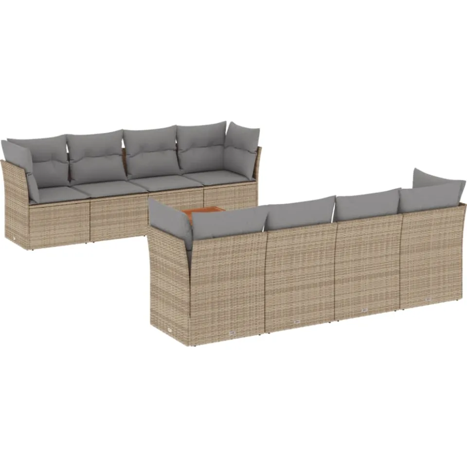 vidaXL 9-delige Loungeset met kussens poly rattan beige
