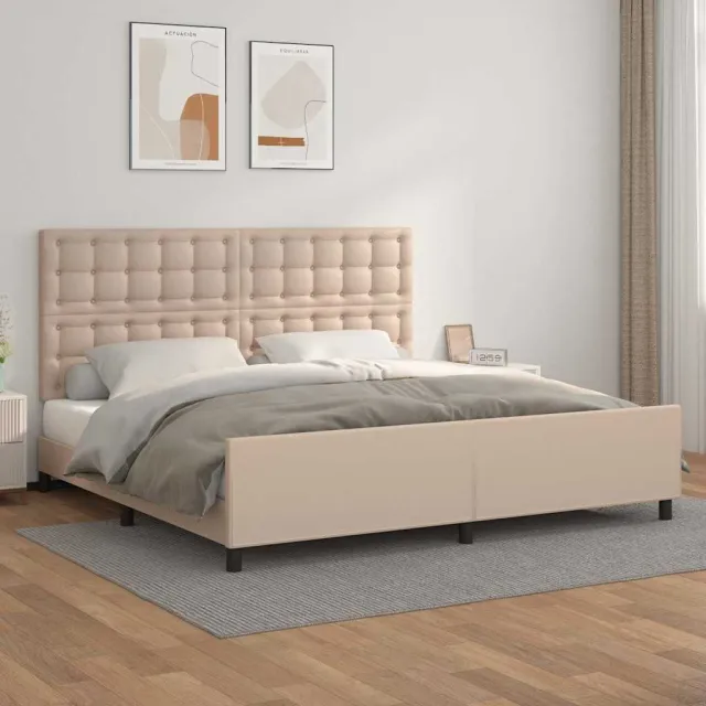 vidaXL Bedframe met hoofdbord kunstleer cappuccinokleurig 200x200 cm Bruin