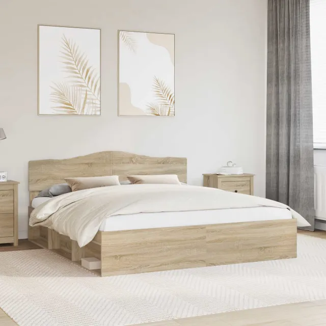 vidaXL Bedframe met hoofdeinde Sonoma 200 x 200 cm Massief grenenhout Bruin