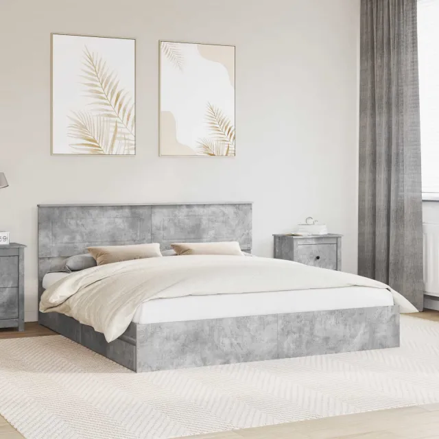 vidaXL Opslag bed met lade Beton Grijs 200 x 200 cm Bewerkt hout