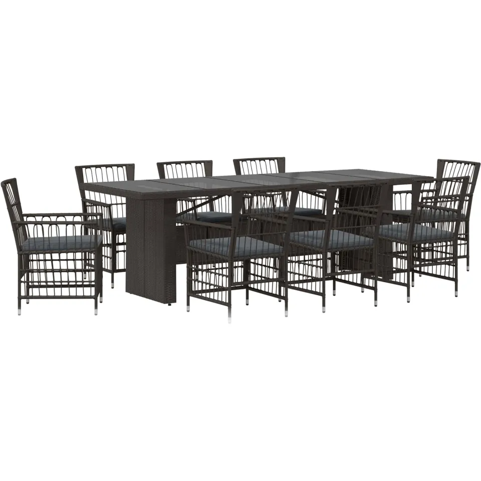 vidaXL Buiten eettafelset 9 st Zwart poly rattan, foto 3