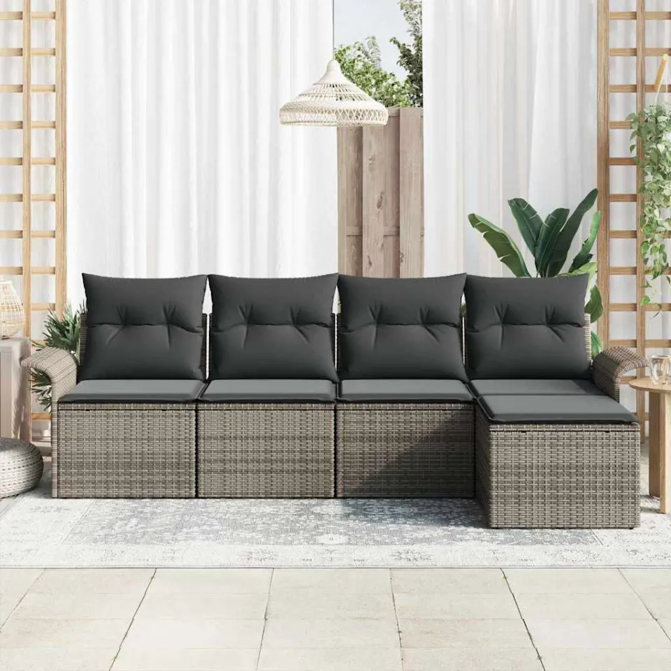 vidaXL Buitensofa 5 st Grijs poly rattan, foto 2