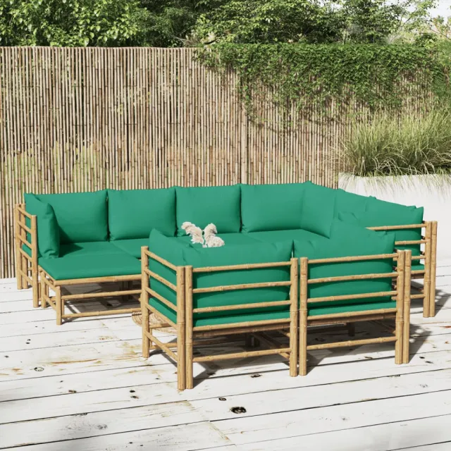 vidaXL 10-delige Loungeset met kussens bamboe groen Bruin