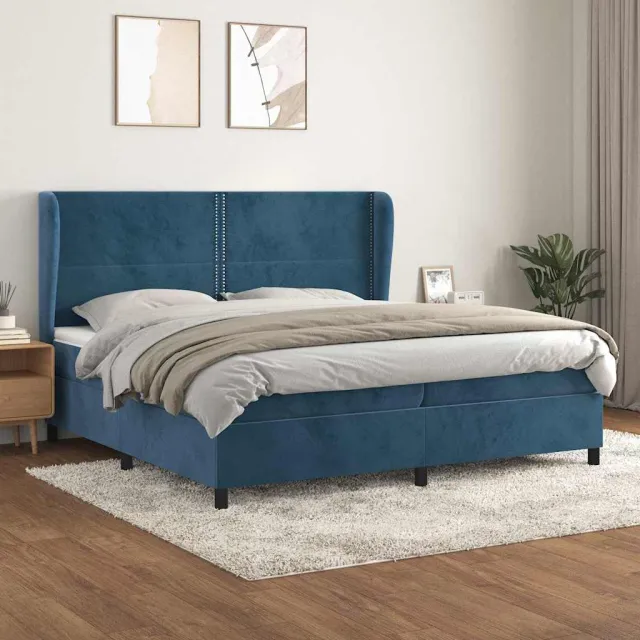 vidaXL Boxspring met matras fluweel donkerblauw 200x200 cm blauw