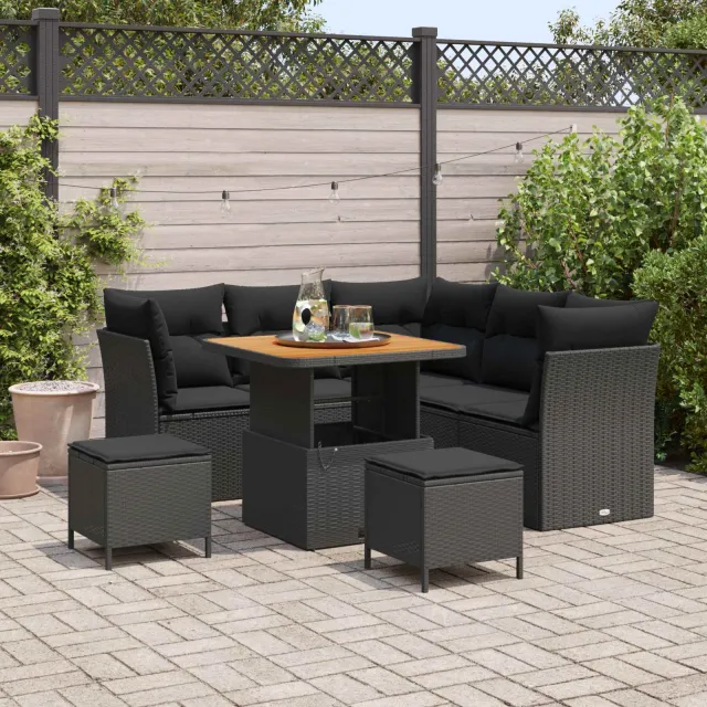 vidaXL Tuinbankenset 8 st Zwart poly rattan, foto 2
