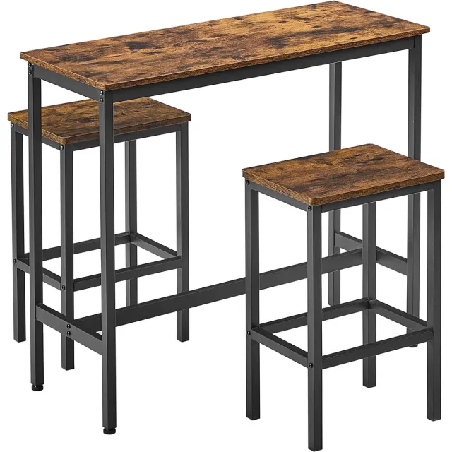 c90 eetset, bartafelset, hoge tafel (100 x 40 x 90 cm) met 2 barkrukken (elk 30 x 40 x 65 cm), metalen frame, industrieel ontwerp, voor eetkamer, woonkamer, vintage bruin-zwart LBT218B01 Bruin/Zwart