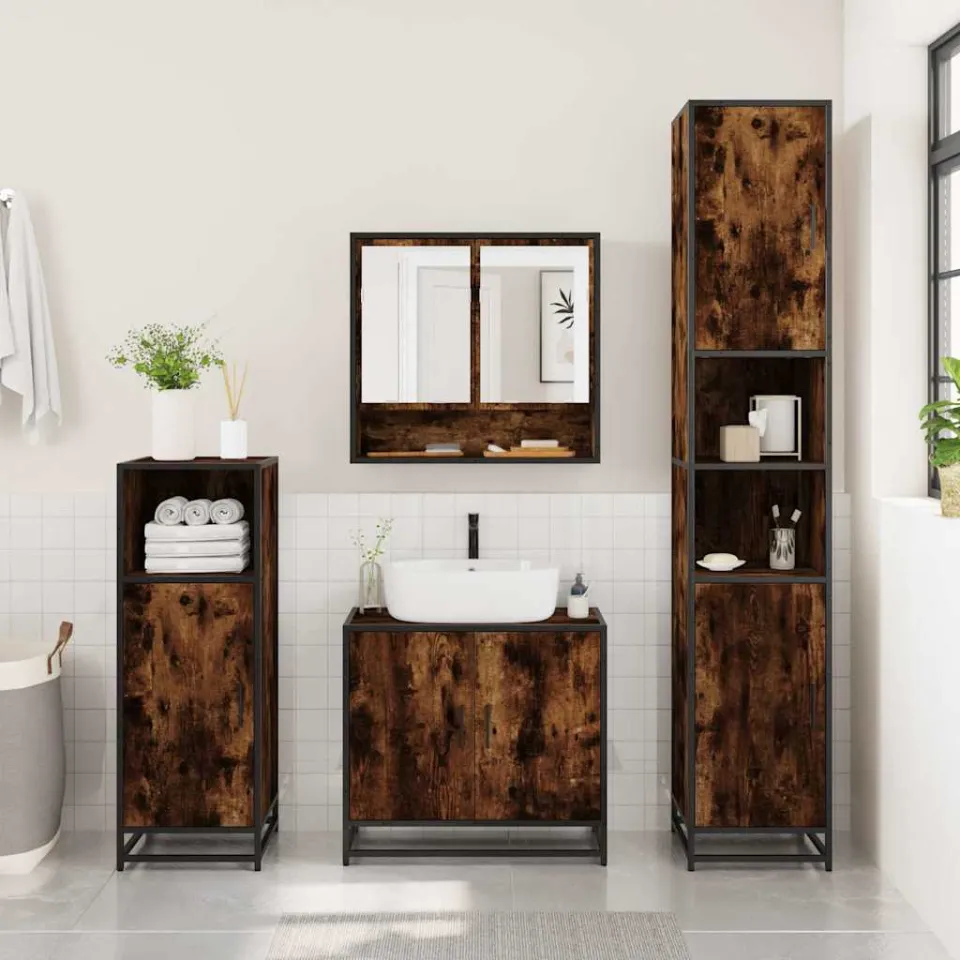 vidaXL 4-delige Badkamermeubelset bewerkt hout gerookt eikenkleurig, foto 4