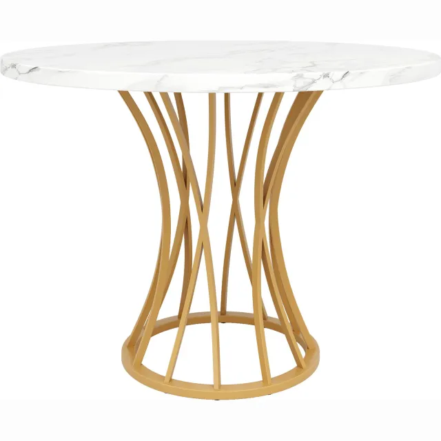 SONNENH Eettafel - Marmerlook en goudkleurige poten - 80 x 80 x 76 cm - Wit/goudkleurig