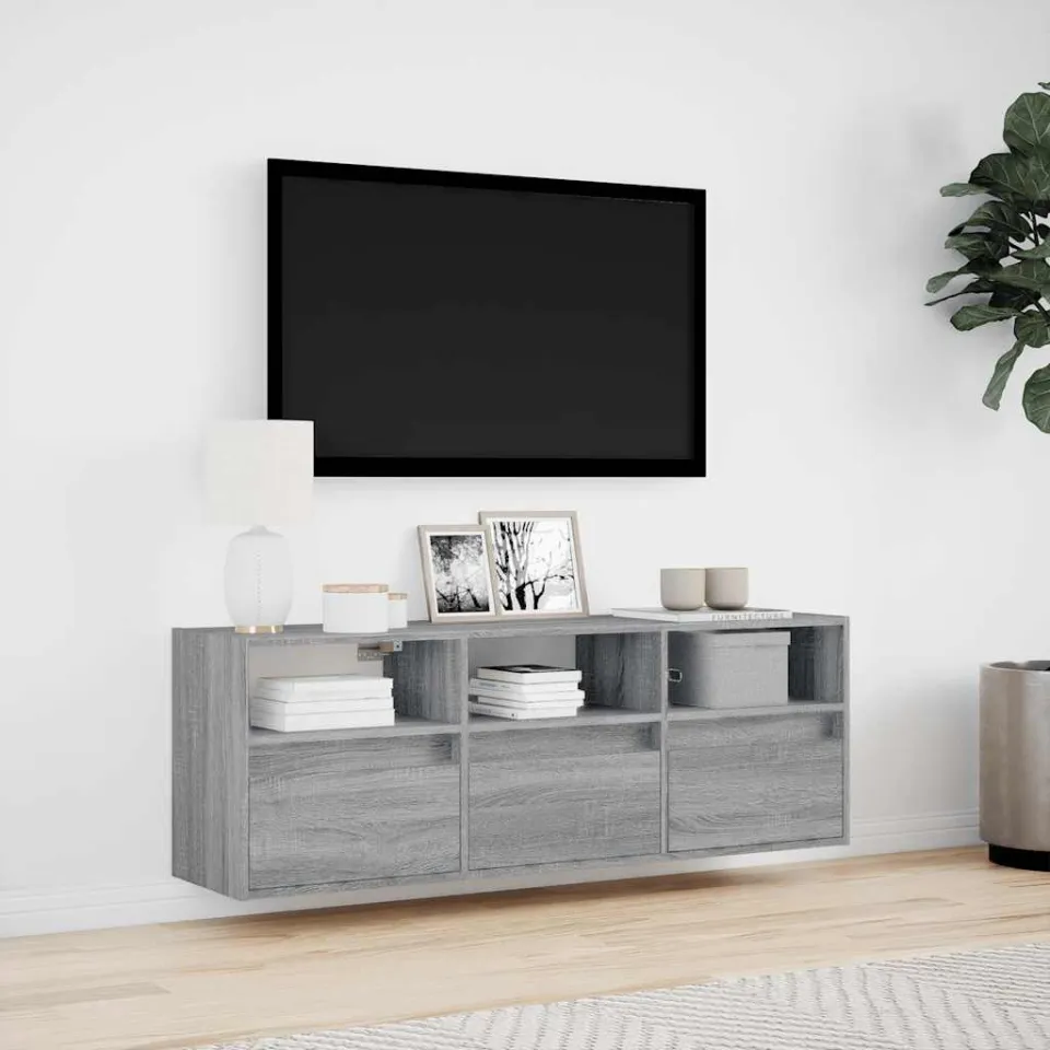 vidaXL Tv-wandmeubel met LED-verlichting 130x31x45 cm grijs sonoma, foto 2